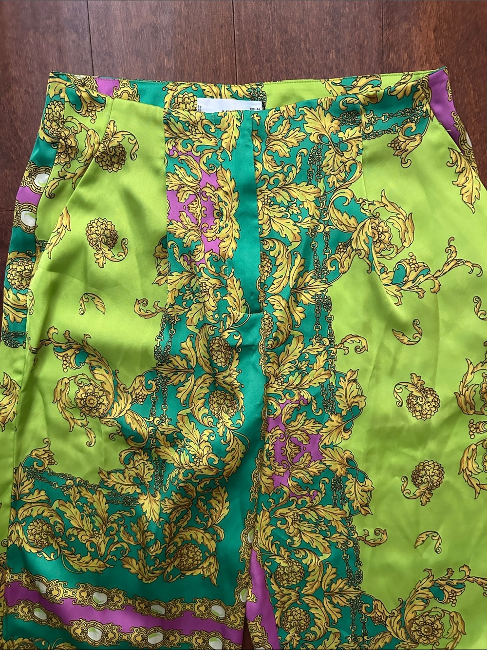 Mango Green Multicolored Baroque Print Satin Pant Set, Size 2, NWT - Picture 12 of 16